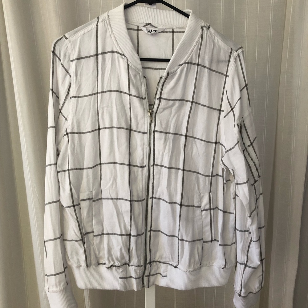 BB Dakota White & Grey Flannel Zip-Up Jacket